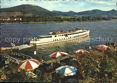 Bad Godesberg Terrassenrestaurant Anleger Rheindampfer Blick zum Siebengebirge Kat. Bonn