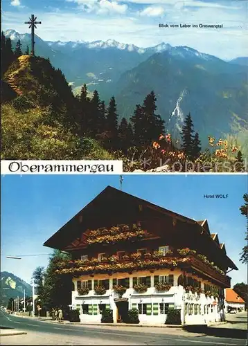 Oberammergau Panorama Blick vom Laber ins Graswangtal Alpenpanorama Kreuz Hotel Wolf Kat. Oberammergau