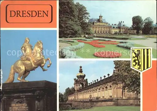 Dresden Goldener Reiter Denkmal August des Starken Pillnitz Neues Palais Zwinger Kronentor mit Langgalerie Kat. Dresden Elbe