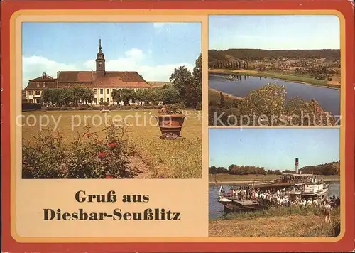 Diesbar Seusslitz Schloss Blick vom Goehrischfelsen Anlegestelle der Weissen Flotte Kat. Nuenchritz