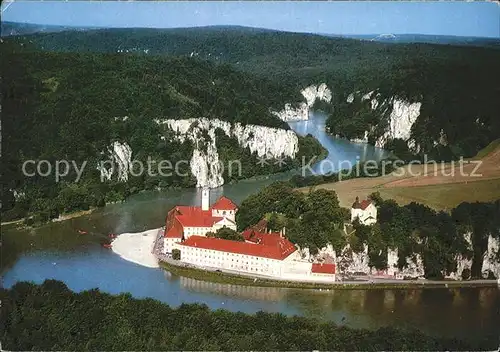 Weltenburg Kelheim Kloster Weltenburg mit Donaudurchbruch Fliegeraufnahme Kat. Kelheim