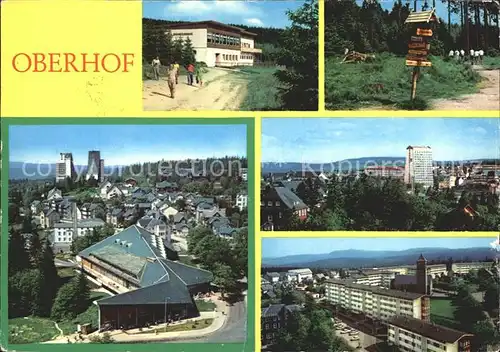 Oberhof Thueringen HOG Schanzenbaude Wegweiser Rennsteig Interhotel Panorama FDGB Heim Rennsteig Kat. Oberhof Thueringen