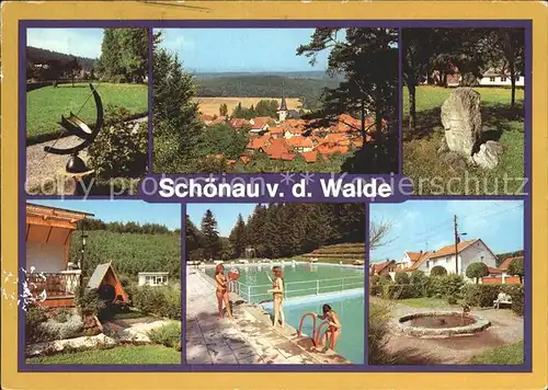 Schoenau Eichsfeld Sonnenuhr Brehmpark Teilansicht Brehm Denkmal Bungalow Waldschwimmbad Springbrunnen Kat. Uder