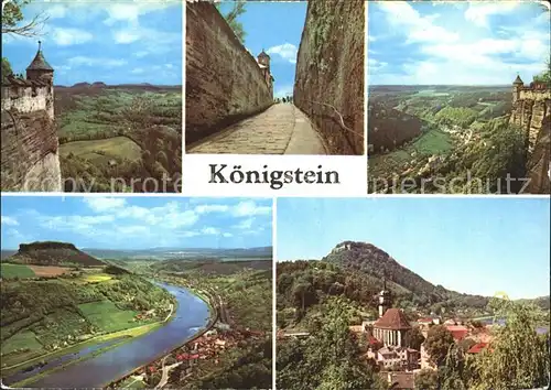 Koenigstein Saechsische Schweiz Blick vom Koenigstein Festungsaufgang Bielatal Elbe und Lilienstein Stadt und Festung Koenigstein Kat. Koenigstein Saechsische Schweiz