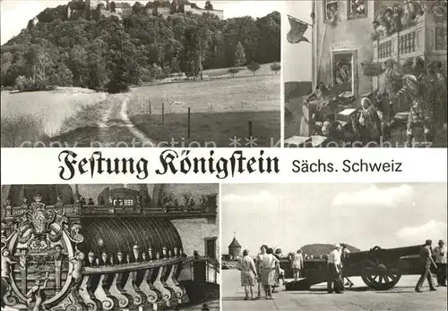 Koenigstein Saechsische Schweiz Festung Pagenbett Historisches Fass Kanonen Kat. Koenigstein Saechsische Schweiz