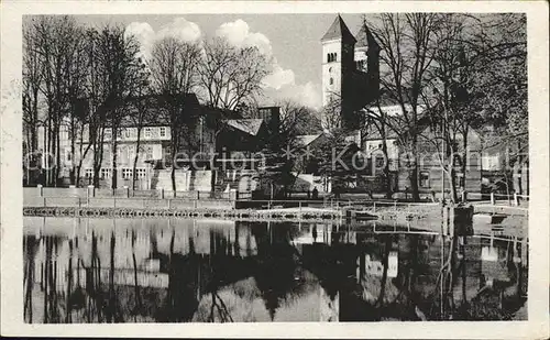 Bad Klosterlausnitz Partie am Schwanenteich Kirche Wasserspiegelung Kat. Bad Klosterlausnitz