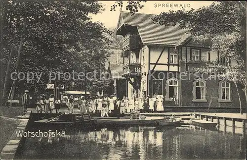 Wotschofska Gaststaette an Wasserstrasse Kahn Kat. Luebbenau Spreewald