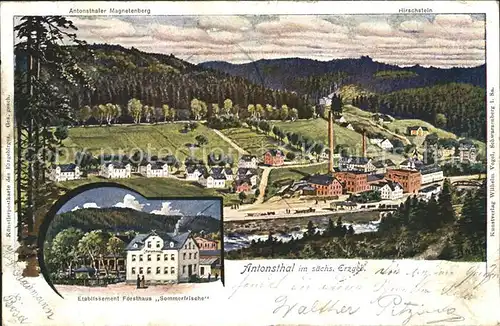 Antonsthal Erzgebirge Gesamtansicht mit Magnetenberg Hirschstein Etablissement Forsthaus Sommerfrische Kat. Breitenbrunn Erzgebirge