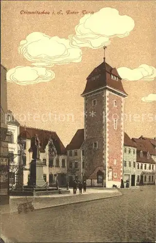 Crimmitschau Roter Turm Denkmal Litho Kat. Crimmitschau