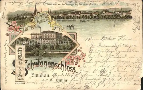 Zwickau Sachsen Panorama Schwanenschloss Litho Reichspost Kat. Zwickau