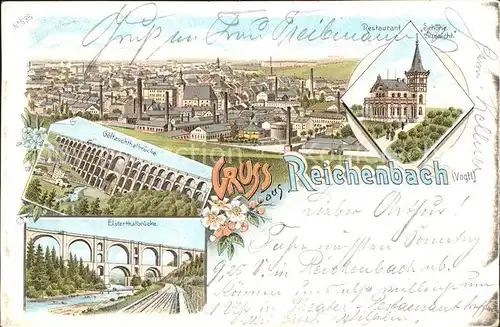 Reichenbach Vogtland Panorama Goeltzschtalbruecke Restaurant Schoene Aussicht Goeltzschtalbruecke Elstertalbruecke Litho Kat. Reichenbach