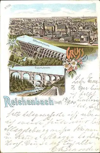 Reichenbach Vogtland Panorama Goeltzschtalbruecke Elstertalbruecke Litho Reichspost Kat. Reichenbach