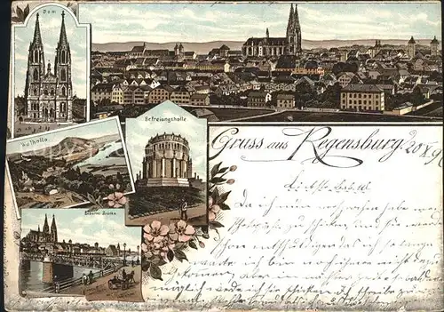 Regensburg Stadtbild mit Dom Walhalla Befreiungshalle Eiserne Bruecke Kat. Regensburg