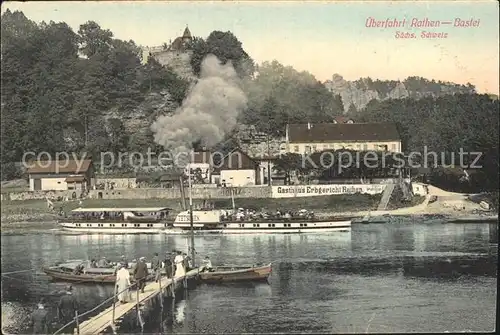 Rathen Saechsische Schweiz Elbe ueberfahrt zur Bastei Gasthaus Erbgericht Englers Postkarte Kat. Rathen Sachsen