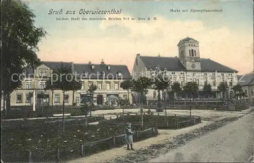 Oberwiesenthal Erzgebirge Markt mit Alpinepflanzenbeet Kat. Oberwiesenthal