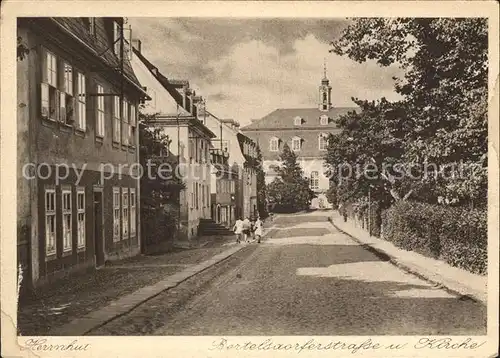 Herrnhut Bertheldorferstrasse und Kirche Kat. Herrnhut