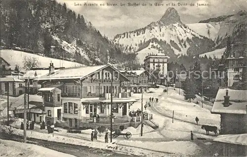 Les Avants en hiver Le Buffet de la Gare et la Dent de Jaman / Les Avants /Bz. Vevey