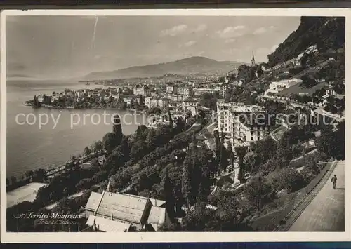 Montreux VD Gesamtansicht mit See / Montreux /Bz. Vevey