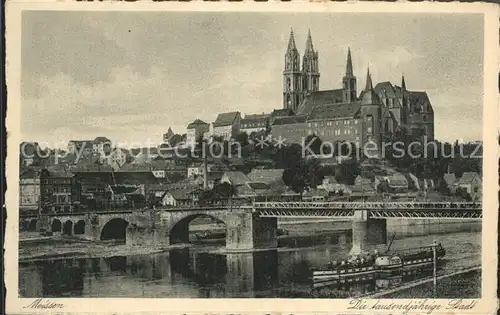 Meissen Elbe Sachsen Albrechtsburg mit Dom und Elbedampfer Kat. Meissen