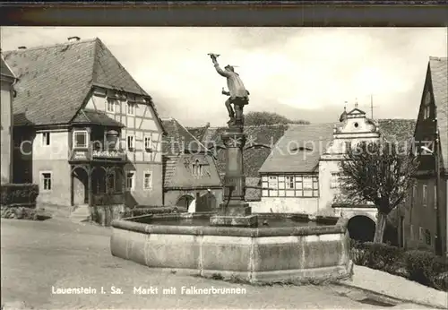 Lauenstein Erzgebirge Markt mit Falknerbrunnen Kat. Geising