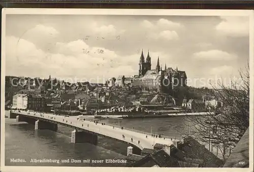 Meissen Elbe Sachsen Albrechtsburg mit Dom und neuer Elbbruecke Kat. Meissen