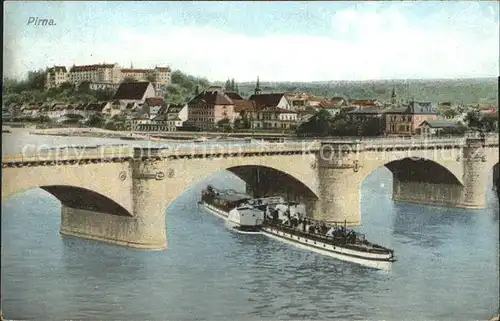 Pirna Bruecke Schiff Kat. Pirna