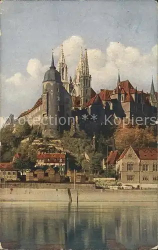 Meissen Elbe Sachsen Koenigliche Albrechtsburg und Dom von der Elbseite Kat. Meissen