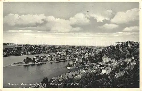 Passau Zusammenfluss von Donau Iltz und Inn Kat. Passau