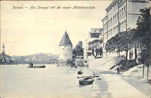 Passau Am Innquai mit der neuen Maedchenschule Kat. Passau