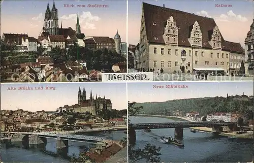 Meissen Elbe Sachsen Rathaus Blick vom Stadtturm Alte Bruecke und Burg Neue Elbbruecke Kat. Meissen