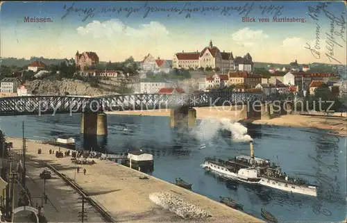 Meissen Elbe Sachsen Blick vom Martinsberg Dampfer Kat. Meissen