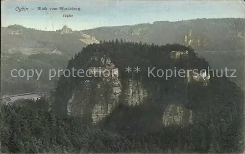 Oybin Blick vom Pferdeberg Berg Oybin Restaurant Ruine Toepfer Zittauer Gebirge Kat. Kurort Oybin