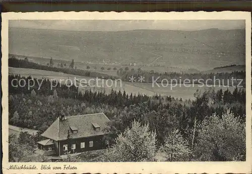 Kreischa Wilischbaude Blick vom Felsen Kat. Kreischa Dresden