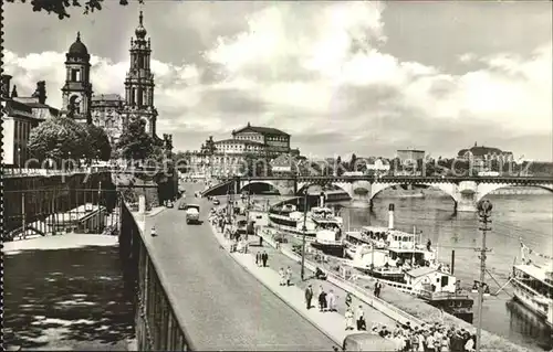 Dresden Dimitroffbruecke Dampferanlegestelle Kathedrale Staendehaus Oper Kat. Dresden Elbe