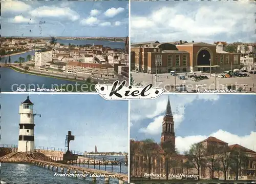 Kiel Blick vom Rathausturm Hauptbahnhof Friedrichsorder Leuchtturm Rathaus und Stadttheater Kat. Kiel