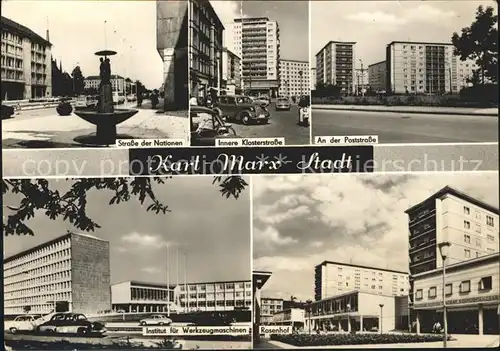 Karl Marx Stadt Strasse der Nationen Brunnen Klosterstrasse Poststrasse Hochhaeuser Institut fuer Werkzeugmaschinen Rosenhof Kat. Chemnitz