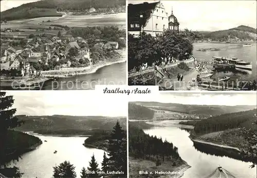 Saalburg Saale Panorama Blick vom Luchsfels Heinrichstein Bootsanleger Promenade Hotel Restaurant Kat. Saalburg Ebersdorf