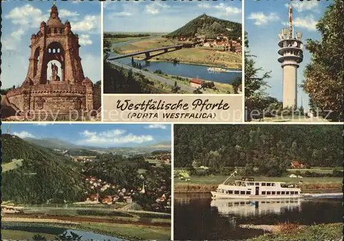 Porta Westfalica Kaiser Wilhelm Denkmal Blick vom Jakobsberg Bismarckturm Hausberge Weserfahrt Wiehengebirge Kat. Porta Westfalica