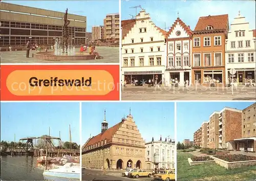 Greifswald Mecklenburg Vorpommern Plastik Sporthalle Platz der Freundschaft Wiecker Bruecke Rathaus Neubaugebiet Schoenwalde Kat. Greifswald