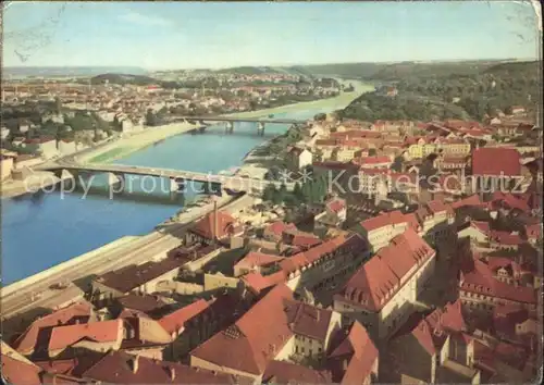 Meissen Elbe Sachsen Panorama Blick von den Domtuermen Bruecken Kat. Meissen