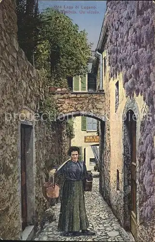 Gandria Lago di Lugano Un vicolo Gasse Wassertraegerin  Kat. Gandria