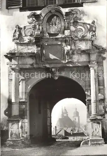 Schmalkalden Blick auf die Stadtkirche durch das Tor von Schloss Wilhelmsburg Kat. Schmalkalden