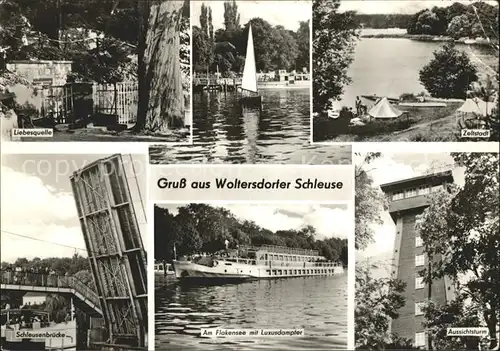 Woltersdorf Erkner Schleuse Liebesquelle Zeltstadt Aussichtsturm Flakensee Luxusdampfer Kat. Woltersdorf Erkner