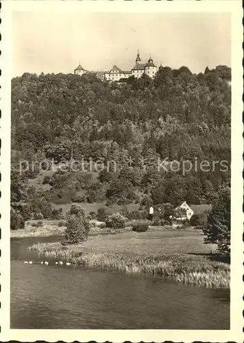 Langenburg Wuerttemberg Blick von der Jagst auf das Schloss Kat. Langenburg