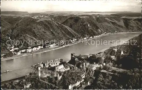 St Goar Burg Rheinfels mit Blick auf St Goarshausen Rheintal Fliegeraufnahme Kat. Sankt Goar