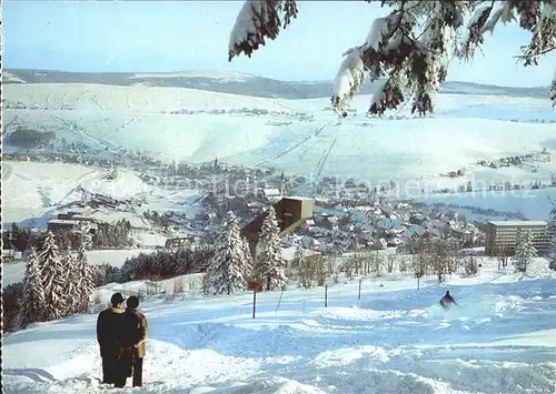 Oberwiesenthal Erzgebirge Blick vom Eckbauer auf Schanze und Stadt Kat. Oberwiesenthal