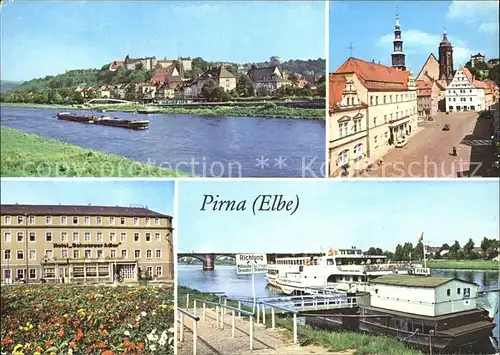 Pirna Elbe Binnenschifffahrt Markt Rathaus Hotel Schwarzer Adler Dampferanlegestelle Kat. Pirna