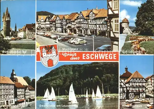 Eschwege Buenzelbacher Tor Marktplatz Fachwerkhaeuser Schlossgarten Rathaus Seenplatte Leuchtberg Kat. Eschwege