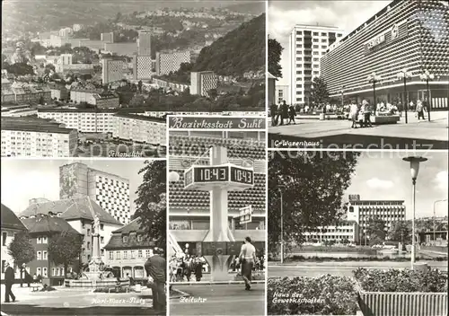 Suhl Thueringer Wald Teilansicht Centrum Warenhaus Karl Marx Str Zeituhr Haus der Gewerkschaft Kat. Suhl