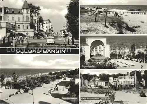 Bansin Ostseebad FDGB Heim Julian Marchlewski Strand Konzertpavillon Promenade FDGB Heim Seeschloss Kat. Heringsdorf